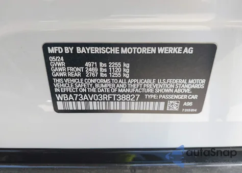 2024 BMW 4 Series Gran Coupe 430I xDrive из США, поврежденный, VIN WBA73AV03RFT38827